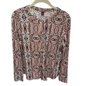 Dana Buchman Top M Pink Paisley Print Long Sleeve Button‎ Up Career Casual